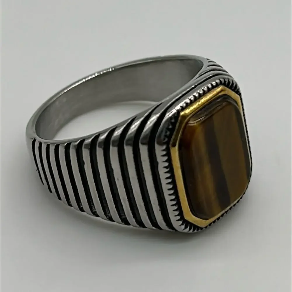 Tiger Eye Natural Gemstone Handmade Men's Ring Size 12.5 NWT